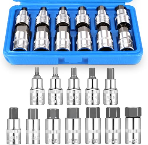 Faankiton 12PCS Metric Hex Bit Socket Set, Allen Socket Set 5-22mm | CR-V Steel 1/2 Inch Drive Bit Set, Allen Socket Kit with Storage Box ( 5, 6, 7, 8, 10, 12, 14, 16, 17, 18, 19, 22 mm)