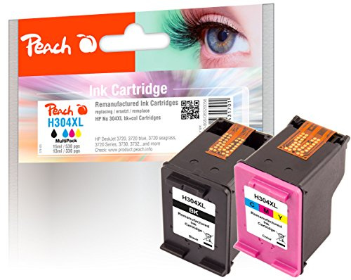 Peach H304 Spar Pack Druckköpfe XL (BK, C) ersetzt HP No. 304XL, N9K08AE, N9K07AE für z.B. HP DeskJet 3720, HP DeskJet 3750, HP DeskJet 3730, HP DeskJet Ink Advantage 3700 MFP, HP DeskJet 3732