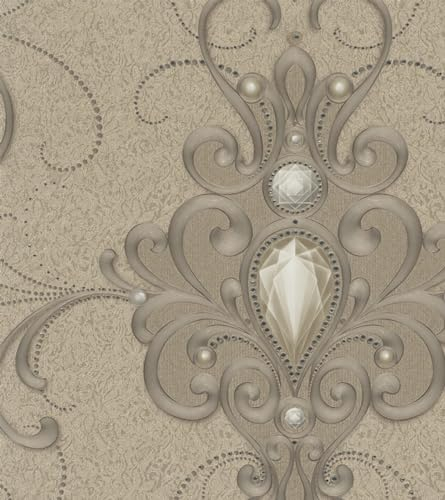 Harald Glööckler Designer Barock Vliestapete 58559 - Ornamente mit Strasssteinen - Gold/Kupfer