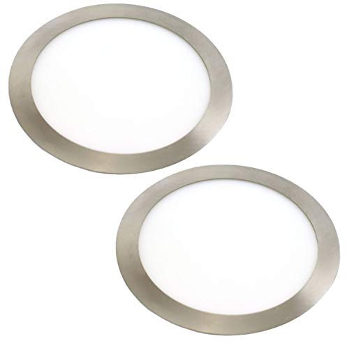 Jandei - 2x Downlight LED 18W Redondo, Plano Empotrable, 1440 Lum, Interior IP20 con Marco Acabado Acero, Hueco de Corte 200mm Transformador Incluido (Blanco Frío 6000k)