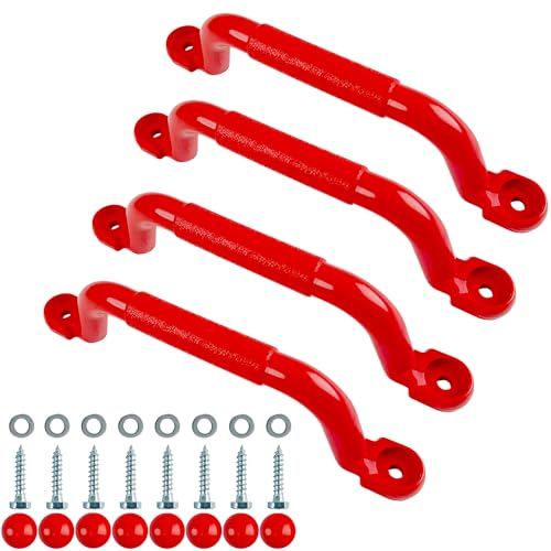 KINSPORY 10.6'' Climbing Handles, 4pc Playground Safety Handles Set, Kids Hand Grips for Swing Set, Climbing Frame, Play House, Climbing Frame - Red