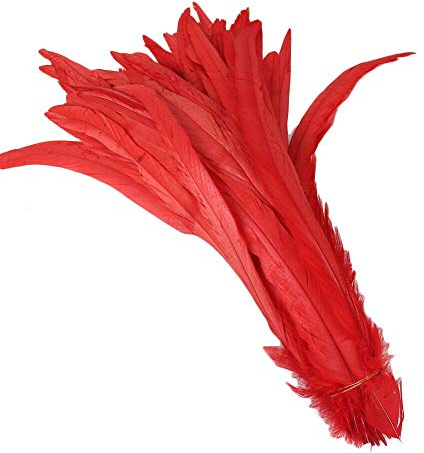 Yalulu 20 Stück 30-35 cm Größere Natur Feder Hahn Feder Fasan Hahnfeder Federn zum Basteln Kopfschmuck Schmucksfedern DIY (Rot)