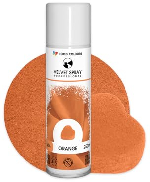 Food Colours Velvet Spray ORANGE 250 ml Lebensmittelfarbe, Wildlederstruktur, Dekorieren von Kuchen, Pralinen, Schokolade, Zuckermassen, Monoporzionen