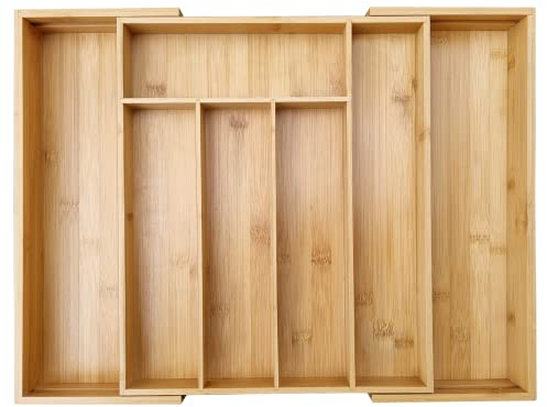 Mass Dynamic Range-couverts en bambou, organiseur de tiroir extensible, gain de place, 5-7 compartiments de rangement, fournitures de bureau, accessoires de salle de bain (Taille:5x48.5x37cm)