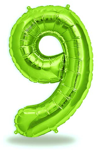 FUNXGO® folienballon zahl 9 Grün - Riesenzahl Ballon ca.100 cm - Luftballon Zahl 9 - fliegt mit Helium - zum 9. Geburtstag, Hochzeit, Jubiläum, Fest, Party Dekoration - Ballon 9 Grün