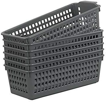 Gloreen Grey Plastic Basket Set of 6, Plastic Storage Baskets for Shelves Drawers
