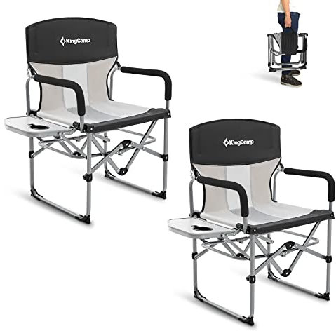 KingCamp Directors Chair Folding, Camping Chairs for Adults with Side Table, Heavy Duty Oversized Camping Chair with 180 kg (400 lbs) Capacity, Portable for Garden Fishing Festival BBQ