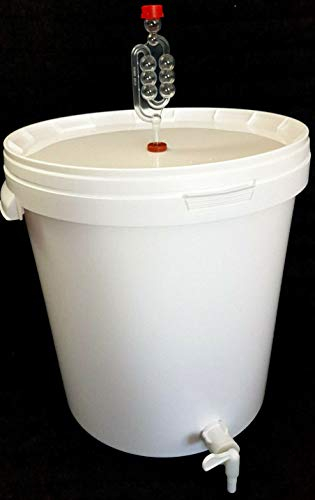 sil2018 Grand récipient de fermentation de 33 l pour bière ou vin avec robinet d'écoulement et tube de fermentation (blanc, 33 l)