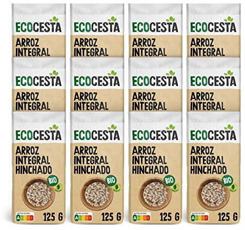Ecocesta - Pack de 12 Unidades de 125 g de Arroz Integral Ecológico Inflado - Sin Azúcar Añadido - Ayuda a Mejorar el Tránsito Intestinal - Apto para Veganos