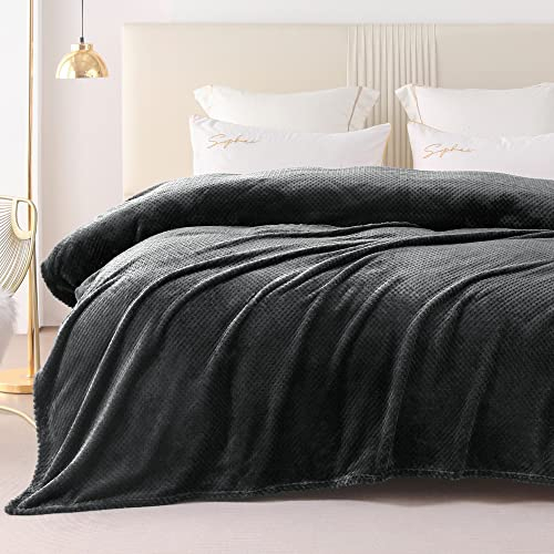 Yebeda Kuscheldecke Superweiche und Warme Fleecedecke für Sofa, Couch und Bett mit Waffel Muster, Kuschelige Angenehme Decke Wohndecke Sofadecke, 220x240 cm, Dunkelgrau