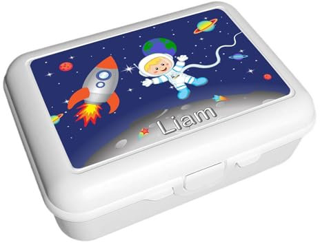 CreaDesign, Kinder Brotdose, Lunchbox, Vesperbox weiß mit Fächern Einsatz, ideal für Kita, Kindergarten und Schule, Weltall, 13,9 x 19 x 7 cm, Volumen 1 Liter
