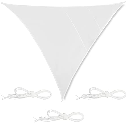 relaxdays Voile d’ombrage Triangle, imperméable, Anti-UV, tendeurs, terrasse, Balcon, 5x5x5 m, Blanc