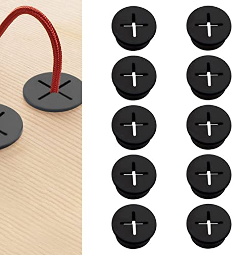 Morobor Flexible Silikon-Kabeldurchführung, 25 mm, schwarze Gummidichtungen für Schreibtisch, Tisch, Drahtlochabdeckung, Kabelmanagement, Draht-Organizer, 10 Stück
