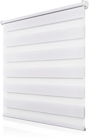 Doppelrollo Klemmfix ohne Bohren B75 x H120cm(Stoffbreite 71cm) Weiß, Rollos für Fenster, Rollo ohne Bohren mit Lichtdurchlässig und Verdunkelnd/Höhe Stufenlos Verstellbar/Kindersicherung