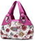 NICOLE & DORIS Handtaschen Damen Designer Tasche Elegante Groß Handtasche Modern Shopper Tote Bag Damentasche mit Blumenmuster Weißer Griff/Distel Rose rot/rosa