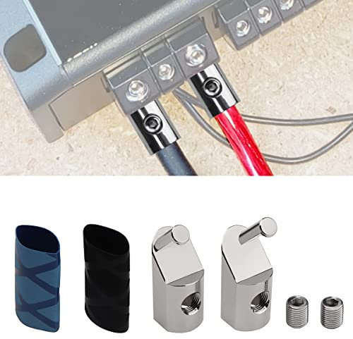 URLWALL 2PCS Input Wire Gauge Reducer, Offset Angled 1/0 Gauge to 4 Gauge Amp Input Reducers, Car Audio Power/Ground Input Reducer Connection Brass with Nickel Plated (Silver)