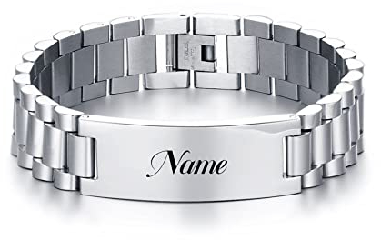 Cupimatch Armband Herren mit Gravur breit, Edelstahl Poliert Gliederarmband Armreif silber Geschenk für Männer Vater Bruder