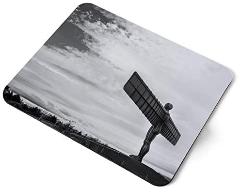 Computer Mouse Mat Pad - BW - Angel Of The North Newcastle England UK Home Office PC Desk Accessory Flexible Fabric Top Large 5mm Laptop Desktop Printed Art Ergonomic #43632