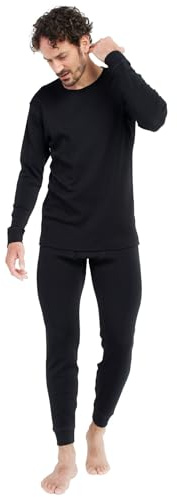 LAPASA Ensemble de sous-Vêtements Thermiques Homme en Laine Mérinos 100% Naturelle Sport Chaud Léger Pantalon Bas et Haut Maillot de Corps Automne/Hiver M126 Noir (Très Chaud) XXL