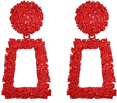 EVER FAITH Rechteck Geometrische Ohrringe Metall Statement Silber große Quadratische Tropfen-Ohrringe für Frauen und Mädchen Rot