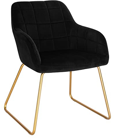 WOLTU Esszimmerstuhl Samt, Küchenstuhl mit Armlehnen, Polsterstuhl mit Metallbeinen, Wohnzimmerstuhl, gepolsterter Stuhl, Akzentstuhl für Esszimmer Wohnzimmer Schlafzimmer, Schwarz, BH333sz-1