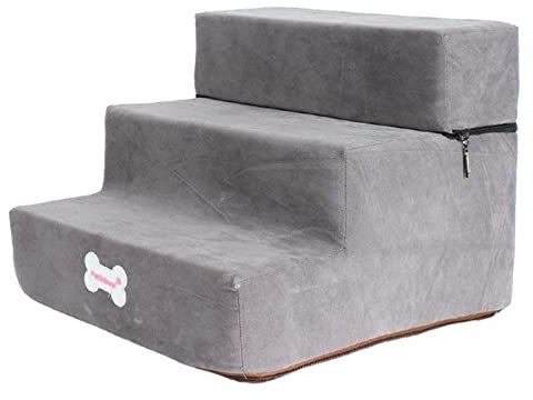 JISADER Escalera Suave para Perros Escalera Antideslizante Cubierta de Cremallera Extraíble para Sofá Cama Alta, Gris Claro