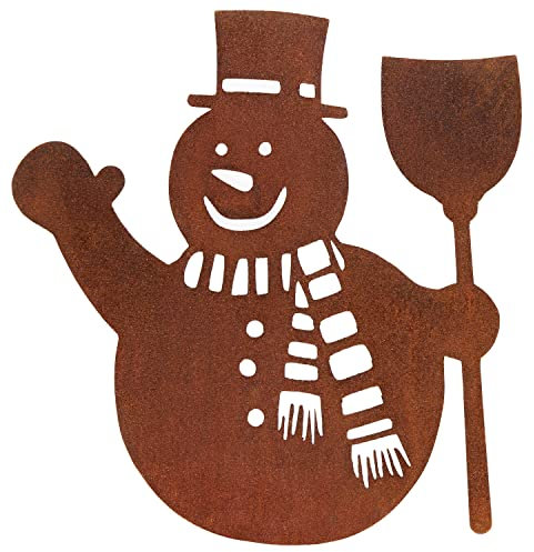 Deko Kind - Rostiger Schneemann - 19x20cm - Wetterbeständig - Edelrost - Rost Gartenstecker - Metall - Gartenfigur - Rost Deko - Winterdeko - Rostschneemann - Schnee