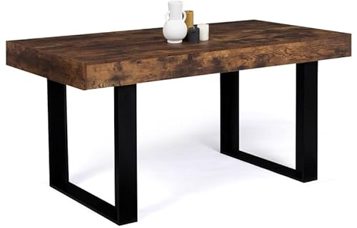 IDMarket - Table à Manger Rectangle Phoenix 6 Personnes Bois Effet Vieilli et Noir 160 cm