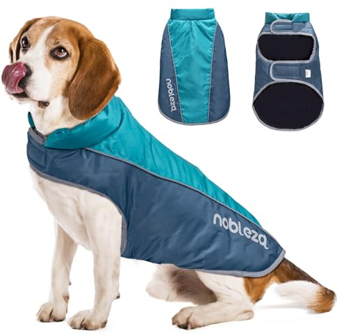 Nobleza - Hundemantel Winter, Warmer Hundemantel Wasserdicht Winddicht, Hundekleidung mit Leinenlöchern, Winterjacke Hund mit Reflektorstreifen für Mittlere und Große Hunde (Blau, XXL)