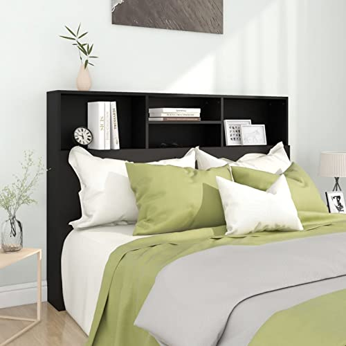 Chusui Kopfteil, Bettrückwand, Bettkopfteil Bezug, Bett Kopfteil, Bett Rückwand, Headboard Cover, mit Ablagen Schwarz 140x19x103,5 cm