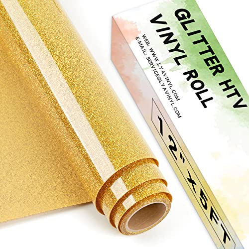Lya Vinyl Glitter Heat Transfer Vinyl, 12 x 5ft Gold HTV Vinyl for Cricut,Silhouette Cameo, Glitter Iron on Vinyl for Cloth, Hat, Fabric