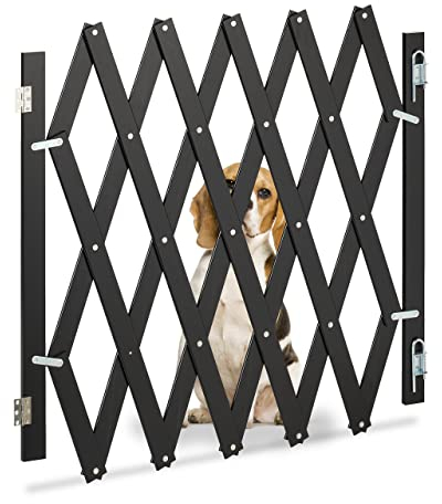 Relaxdays Barrera Seguridad Niños Bambú, Valla Escaleras Plegable hasta 126 cm, 70-82 cm Alto, Reja Mascotas, Negro