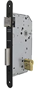 Tesa Assa Abloy 20306RNE Einsteckschloss für Holztüren, mit schwarzem Zylinder, Eingang 60 mm, runde Vorderseite 2030