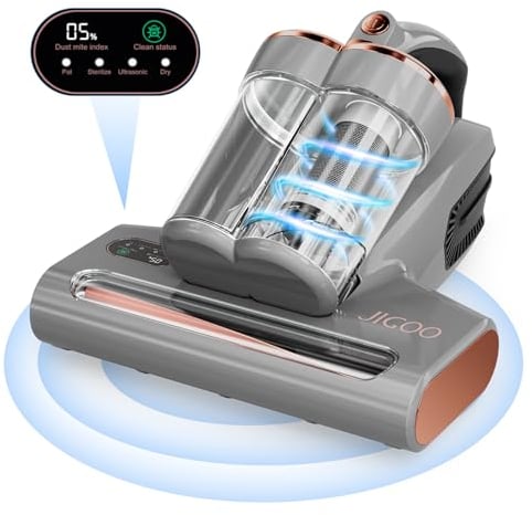 JIGOO Bed Vacuum Cleaner with Dust Sensor: 500W 13Kpa Mattress Vacuum Cleaner with UV & Ultrasonic and High Heating, Anti-allergen Powerful Handheld Bed Vacuums for Mattress (S300 Pro, Corded)
