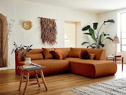 Lisa Design Onyx – modulares 5-Sitzer Ecksofa rechts – aus Stoff Rostfarben