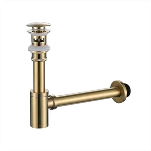 P Piège de vidange Ensemble de drains en cuivre, Siphon Rond en Laiton, désodorisation, lavabo de Salle de Bain, Tuyau de vidange avec égouttoir Pop Up, Or brossé. (Color : Style 3)