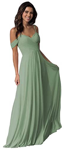 Sincemeet Vestidos de Dama de Honor de Gasa con Hombros Descubiertos Un Vestido de Fiesta Largo de línea Vestido Formal Plisado