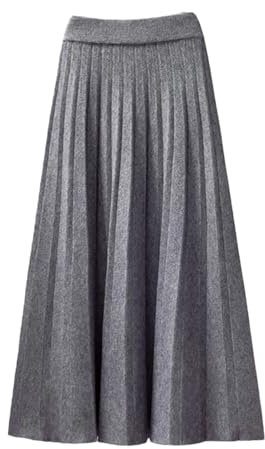 REHJJDFD Gonna lunga plissettata da donna, per autunno e inverno, lavorata a maglia, a vita alta, blu, grigio, Taglia unica