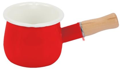 Mini Milk Pan Milk Pot Tea Coffee Egg Boiling Pot Enamel Milk Pan with Wooden Handle, 512ml Nonstick Saucepan Mini Butter Warmer (Red)