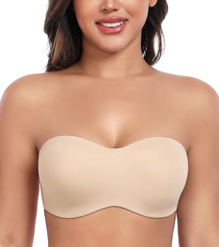 DotVol Damen Große Größen Bügel Ungepolstert Bandeau Trägerloser Multiway Minimizer BH(Beige, 85F)