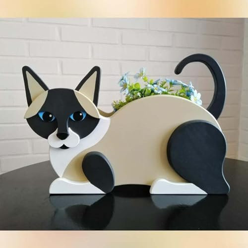 Joli pot de fleurs décoratif pour plantes en pot, pots de fleurs uniques pour plantes grasses, décoration intérieure et extérieure, pot de fleurs en forme de chat (chat Siam)
