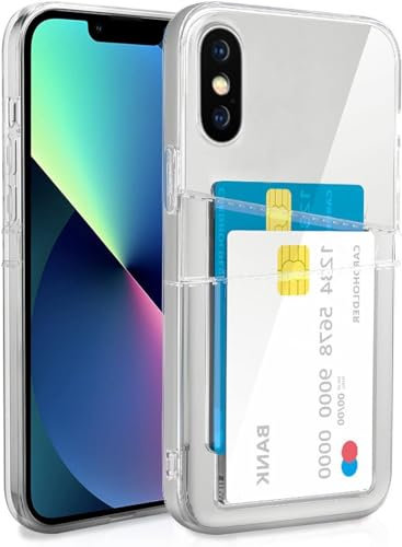 XIMIZU For iPhone X/XS Case with 2 Card Holder, Soft TPU Anti-Yellow Crystal Clear Shockproof Protective Phone Cover with 2 Card Slot Wallet Case for iPhone X/XS