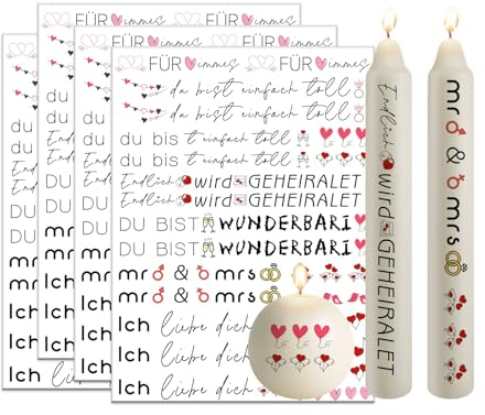 Bolosa 4 Stück Kerzentattoos Hochzeit, Kerzen Dekorieren Hochzeit, Aufkleber Hochzeit, Kerzen Tattoo Hochzeit, Rub on Sticker Hochzeit,Hochzeit Wasserschiebefolie, 19x14cm Kerzentattoo(Hochzeit 8)