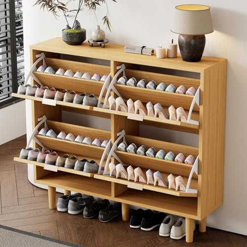 KOMHTOM Schuhschrank aus Rattan mit vier Türen, Schuhkipper Schuhregale für Eingangshallen und Flure (A)