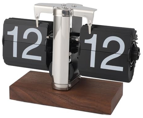Ejoyous Digitale Flip-Down-Uhr Retro Klappuhr mit dickem Holz Basis mechanische Auto-Flip-Uhr Große Zifferanzeige Uhr Schreibtischuhr 24 H für Zuhause, Büro