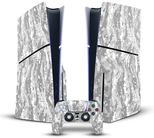 Head Case Designs Gris Camo Camouflage Vinyle Autocollant De Jeu Peau Autocollant Couverture Compatible avec Sony PlayStation 5 PS5 Slim Disc Edition Console & DualSense Controller