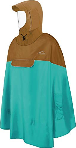 Wasserdicher Fahrrad-Regenponcho Regencape für Damen und Herren - Kapuze mit Sichtfenster - Wassersäule: 12.000 mm - 3M™ Scotchlite™ Reflektor und YKK-Reißverschluss Farbe Braun/Petrol Größe S-M