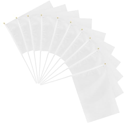 HANABASS Solide Weiße Blanko-Flaggen 10 Stück Mini-Flaggen In Schlichtem Zum Selbermachen Auf Stab Handgehaltene Kleine Sublimationsflaggen Für Autoparaden Partys Sportvereine