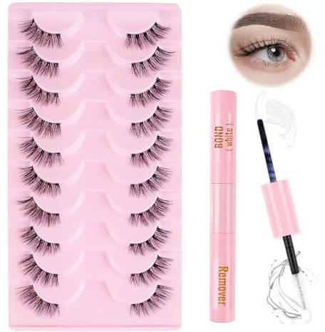 Oreola halbe wimpern Natürliche Katzenaugen wimpern 10 Paar, Transparentes klares Band Dünne Wimpern 3/4 Wimpern wiederverwendbar 3D Wimpern büschel