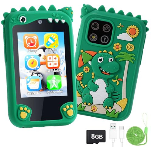 Wikay Kids Phone Toys for Girls Boys Age 3-10, 2.8 Inch Touchscreen Kids Smart Phone Toys with Dual Camera Games Music, Early Educational Learning Toys, with 8GB SD Card, Gifts for Christmas Birthday
